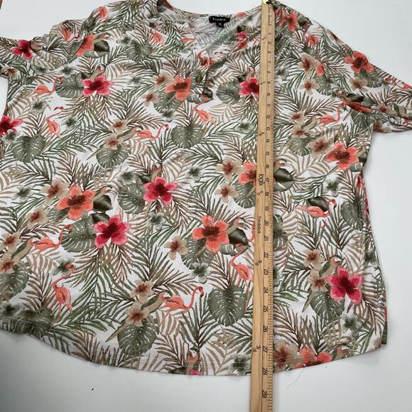 Links Size 1X Green Tan Tropical Pattern Top Flamingo Long Sleeves - Picture 6 of 6